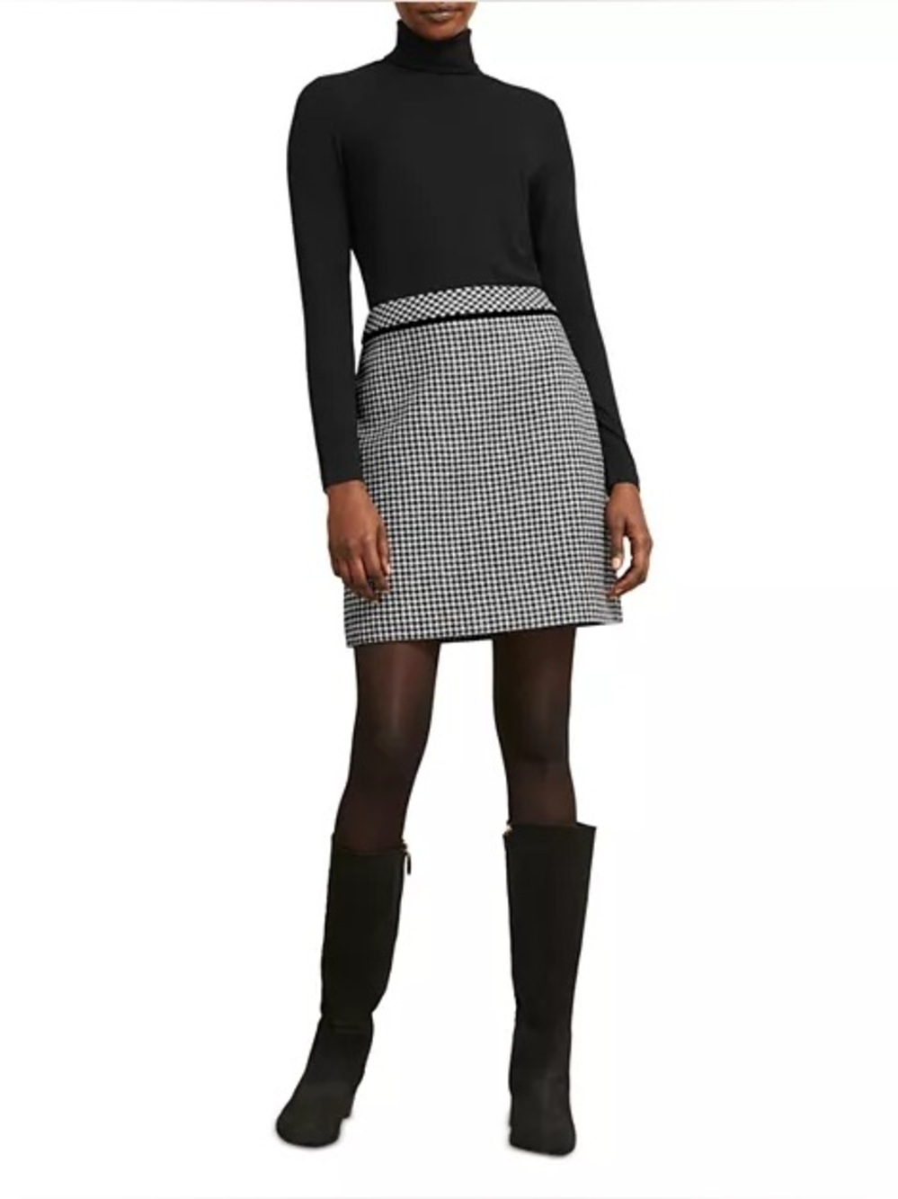 LOFT Women's Pencil Skirt Size 10 Black Beige Houndstooth Lined Career Classic